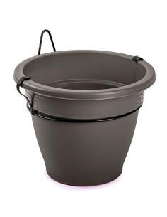 Tradineur - Maceta redonda de plástico con soporte para pared, macetero, tiesto colgar, recipiente para plantas, flores, balcón,