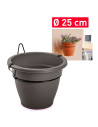 Tradineur - Maceta redonda de plástico con soporte para pared, macetero, tiesto colgar, recipiente para plantas, flores, balcón,