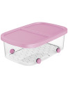 Tradineur - Caja de almacenamiento con ruedas y tapa con doble abertura, plástico, contenedor, juguetes, libros, ropa, mantas, f