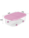Tradineur - Caja de almacenamiento con ruedas y tapa con doble abertura, plástico, contenedor, juguetes, libros, ropa, mantas, f