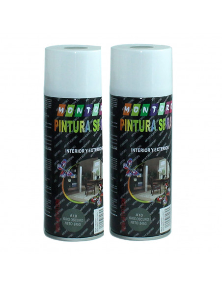 Montoro - Pack 2 botes de pintura en spray gris oscuro A10 400 ml, válido para multitud de superficies de interior y exterior. P Montoro - Pack 2 botes de pintura en spray gris oscuro A10 400 ml, válido para multitud de superficies de interior y exterior. P