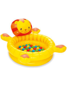 Tradineur - Piscina de bolas para niños - Diseño de león - Fabricado en Plástico y Vinilo - 50 Bolas de colores - 61,5 x 98 x 11