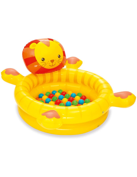 Tradineur - Piscina de bolas para niños - Diseño de león - Fabricado en Plástico y Vinilo - 50 Bolas de colores - 61,5 x 98 x 11