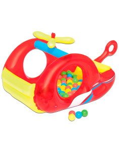 Tradineur - Piscina de bolas para niños - Diseño de Helicoptero - Fabricado en Plástico y Vinilo - 50 Bolas de colores - 68 x 79