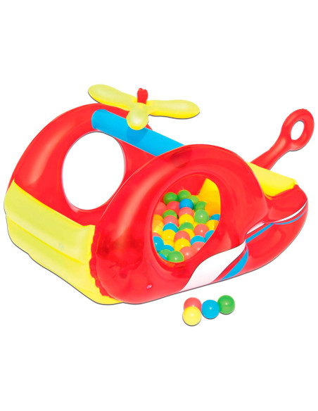 Tradineur - Piscina de bolas para niños - Diseño de Helicoptero - Fabricado en Plástico y Vinilo - 50 Bolas de colores - 68 x 79