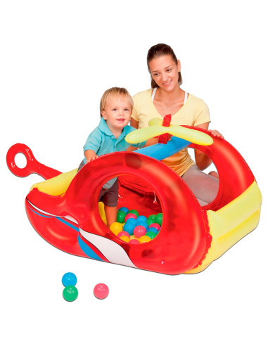Tradineur - Piscina de bolas para niños - Diseño de Helicoptero - Fabricado en Plástico y Vinilo - 50 Bolas de colores - 68 x 79
