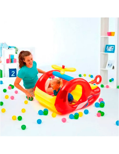 Tradineur - Piscina de bolas para niños - Diseño de Helicoptero - Fabricado en Plástico y Vinilo - 50 Bolas de colores - 68 x 79