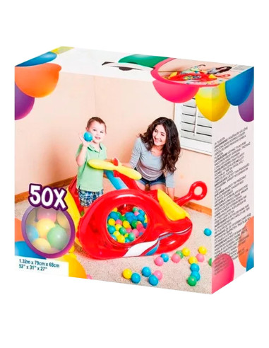 Tradineur - Piscina de bolas para niños - Diseño de Helicoptero - Fabricado en Plástico y Vinilo - 50 Bolas de colores - 68 x 79