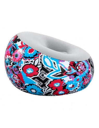 Tradineur - Sillón Inflable Puff - Diseño de Flores - Fabricado en Vinilo - Max.: 100 kg - Ideal para adultos y niños - 66 x 112