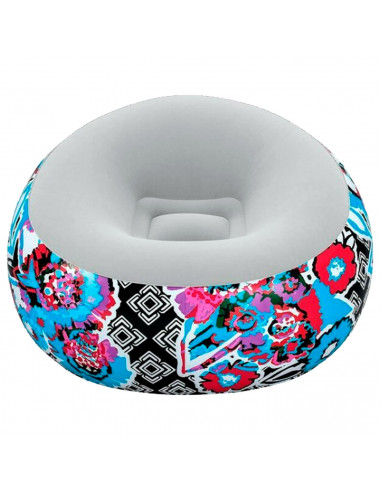 Tradineur - Sillón Inflable Puff - Diseño de Flores - Fabricado en Vinilo - Max.: 100 kg - Ideal para adultos y niños - 66 x 112