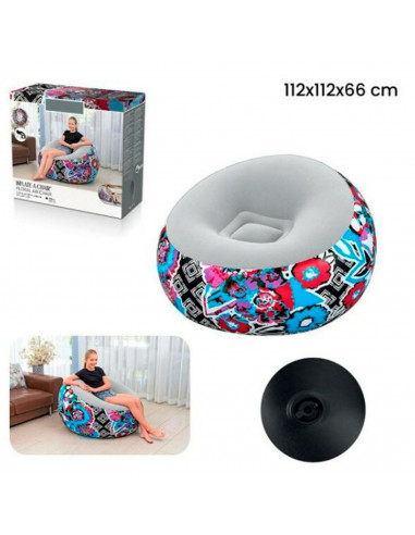 Tradineur - Sillón Inflable Puff - Diseño de Flores - Fabricado en Vinilo - Max.: 100 kg - Ideal para adultos y niños - 66 x 112