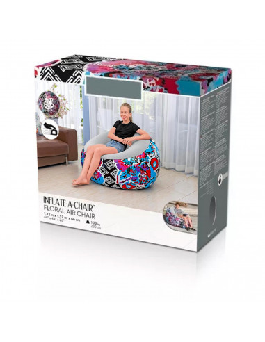 Tradineur - Sillón Inflable Puff - Diseño de Flores - Fabricado en Vinilo - Max.: 100 kg - Ideal para adultos y niños - 66 x 112