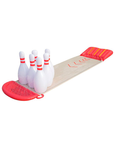 Tradineur - Pista Deslizante Hinchable - Bolera "H2O GO!" - Incluye 6 bolos - Pulverizador de agua con conexión a manguera de ja