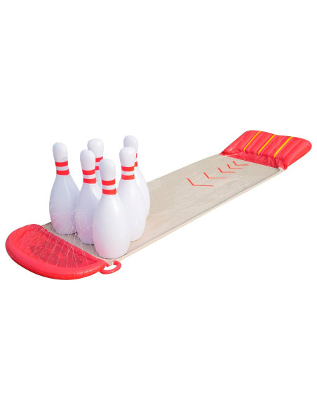 Tradineur - Pista Deslizante Hinchable - Bolera "H2O GO!" - Incluye 6 bolos - Pulverizador de agua con conexión a manguera de ja