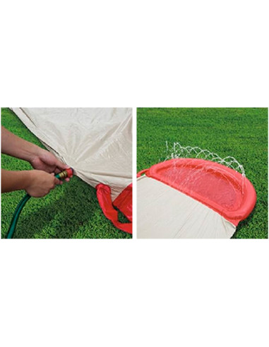 Tradineur - Pista Deslizante Hinchable - Bolera "H2O GO!" - Incluye 6 bolos - Pulverizador de agua con conexión a manguera de ja