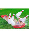 Tradineur - Pista Deslizante Hinchable - Bolera "H2O GO!" - Incluye 6 bolos - Pulverizador de agua con conexión a manguera de ja