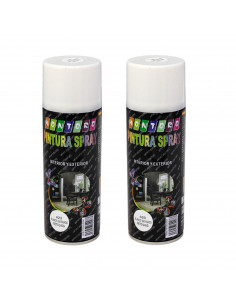 Montoro - Pack 2 botes de pintura en spray blanco satinado A23 400 ml, válido para multitud de superficies de interior y exterio