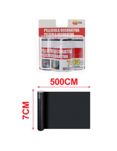 Tradineur - Pack de 3 rollos de película decorativa para coche, lámina, cinta autoadhesiva, film, fibra carbono, tuning, vinilo,