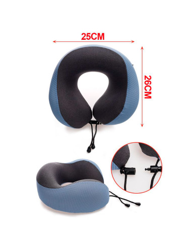 Tradineur - Almohada viscoelástica cervical de viaje, reposacabezas, soporte de cuello, cojín, poliéster y algodón, espuma memor