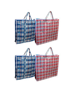 Tradineur - Pack de 4 bolsas plásticas de rafia, incluyen cremallera y asas, reutilizables, mudanzas, almacenamiento de ropa, ju