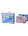 Tradineur - Pack de 4 bolsas plásticas de rafia, incluyen cremallera y asas, reutilizables, mudanzas, almacenamiento de ropa, ju