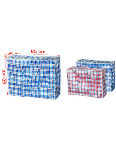 Tradineur - Pack de 4 bolsas plásticas de rafia, incluyen cremallera y asas, reutilizables, mudanzas, almacenamiento de ropa, ju
