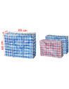 Tradineur - Pack de 4 bolsas plásticas de rafia, incluyen cremallera y asas, reutilizables, mudanzas, almacenamiento de ropa, ju