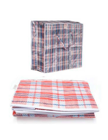 Tradineur - Pack de 4 bolsas plásticas de rafia, incluyen cremallera y asas, reutilizables, mudanzas, almacenamiento de ropa, ju