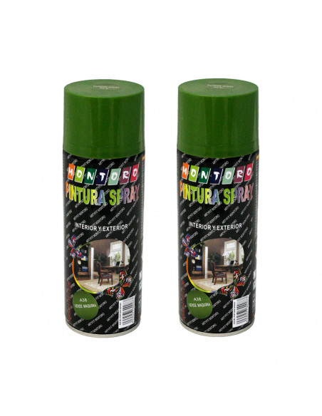 Montoro - Pack 2 botes de pintura en spray verde máquina A38 400 ml, válido para multitud de superficies de interior y exterior. Montoro - Pack 2 botes de pintura en spray verde máquina A38 400 ml, válido para multitud de superficies de interior y exterior.