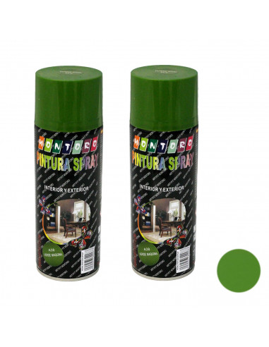 Montoro - Pack 2 botes de pintura en spray verde máquina A38 400 ml, válido para multitud de superficies de interior y exterior.