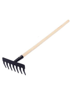Tradineur - Rastrillo de jardín con mango de madera, 7 dientes, quitar malas hierbas, huerto, cultivos, jardinería, fácil manejo