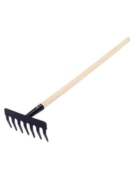 Tradineur - Rastrillo de jardín con mango de madera, 7 dientes, quitar malas hierbas, huerto, cultivos, jardinería, fácil manejo