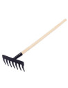 Tradineur - Rastrillo de jardín con mango de madera, 7 dientes, quitar malas hierbas, huerto, cultivos, jardinería, fácil manejo