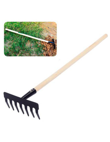 Tradineur - Rastrillo de jardín con mango de madera, 7 dientes, quitar malas hierbas, huerto, cultivos, jardinería, fácil manejo