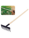 Tradineur - Rastrillo de jardín con mango de madera, 7 dientes, quitar malas hierbas, huerto, cultivos, jardinería, fácil manejo
