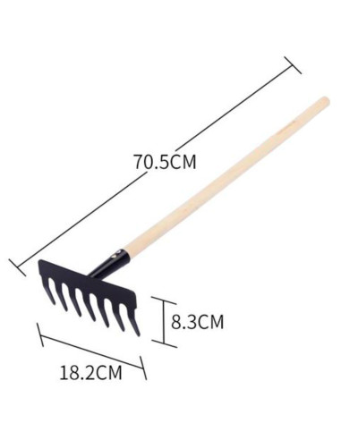 Tradineur - Rastrillo de jardín con mango de madera, 7 dientes, quitar malas hierbas, huerto, cultivos, jardinería, fácil manejo