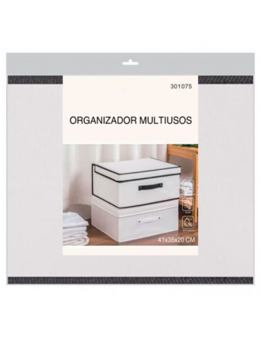 Tradineur - Organizador rectangular de tela con asa, caja plegable, ordenación, ropa, armario, almacenamiento, 41 x 35 x 20 cm,