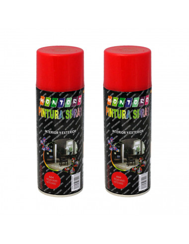 Montoro - Pack de 2 botes de pintura en spray rojo vivo A04 400 ml, válido para multitud de superficies de interior y exterior
