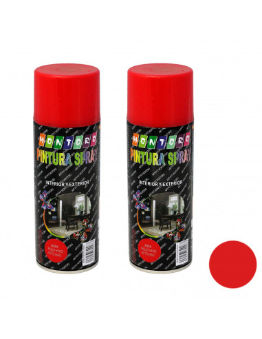 Montoro - Pack de 2 botes de pintura en spray rojo vivo A04 400 ml, válido para multitud de superficies de interior y exterior