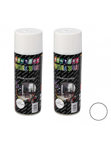 Montoro - Pack de 2 botes de pintura en spray blanco mate A24 400 ml, válido para multitud de superficies de interior y exterior