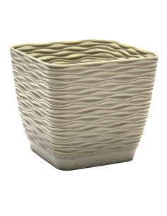 Tradineur - Maceta Cuadrada con plato - Diseño Wind - Fabricado en plástico - Ideal para jardín exterior, terraza o balcón - 14