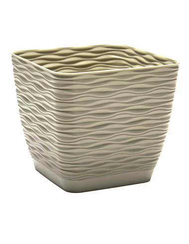 Tradineur - Maceta Cuadrada con plato - Diseño Wind - Fabricado en plástico - Ideal para jardín exterior, terraza o balcón - 14