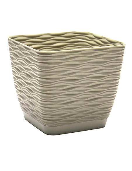 Tradineur - Maceta Cuadrada con plato - Diseño Wind - Fabricado en plástico - Ideal para jardín exterior, terraza o balcón - 14