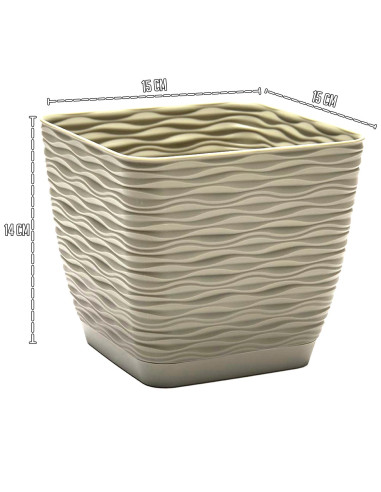 Tradineur - Maceta Cuadrada con plato - Diseño Wind - Fabricado en plástico - Ideal para jardín exterior, terraza o balcón - 14