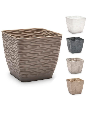 Tradineur - Maceta Cuadrada con plato - Diseño Wind - Fabricado en plástico - Ideal para jardín exterior, terraza o balcón - 14