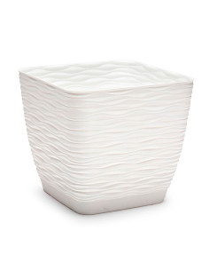 Tradineur - Maceta Cuadrada con plato - Diseño Wind - Fabricado en plástico - Ideal para jardín exterior, terraza o balcón - 17