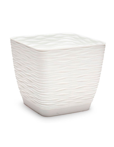 Tradineur - Maceta Cuadrada con plato - Diseño Wind - Fabricado en plástico - Ideal para jardín exterior, terraza o balcón - 17
