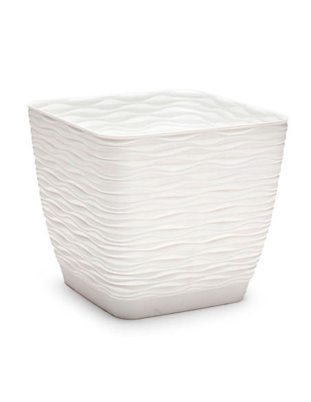 Tradineur - Maceta Cuadrada con plato - Diseño Wind - Fabricado en plástico - Ideal para jardín exterior, terraza o balcón - 17