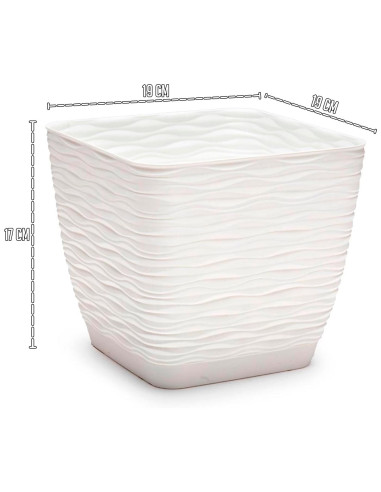 Tradineur - Maceta Cuadrada con plato - Diseño Wind - Fabricado en plástico - Ideal para jardín exterior, terraza o balcón - 17