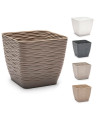 Tradineur - Maceta Cuadrada con plato - Diseño Wind - Fabricado en plástico - Ideal para jardín exterior, terraza o balcón - 17